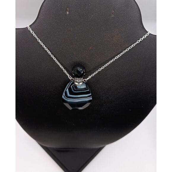 Banded Agate Bottle Necklace Sterling Silver Chain Screw Top Pendant NEW - Picture 3 of 4